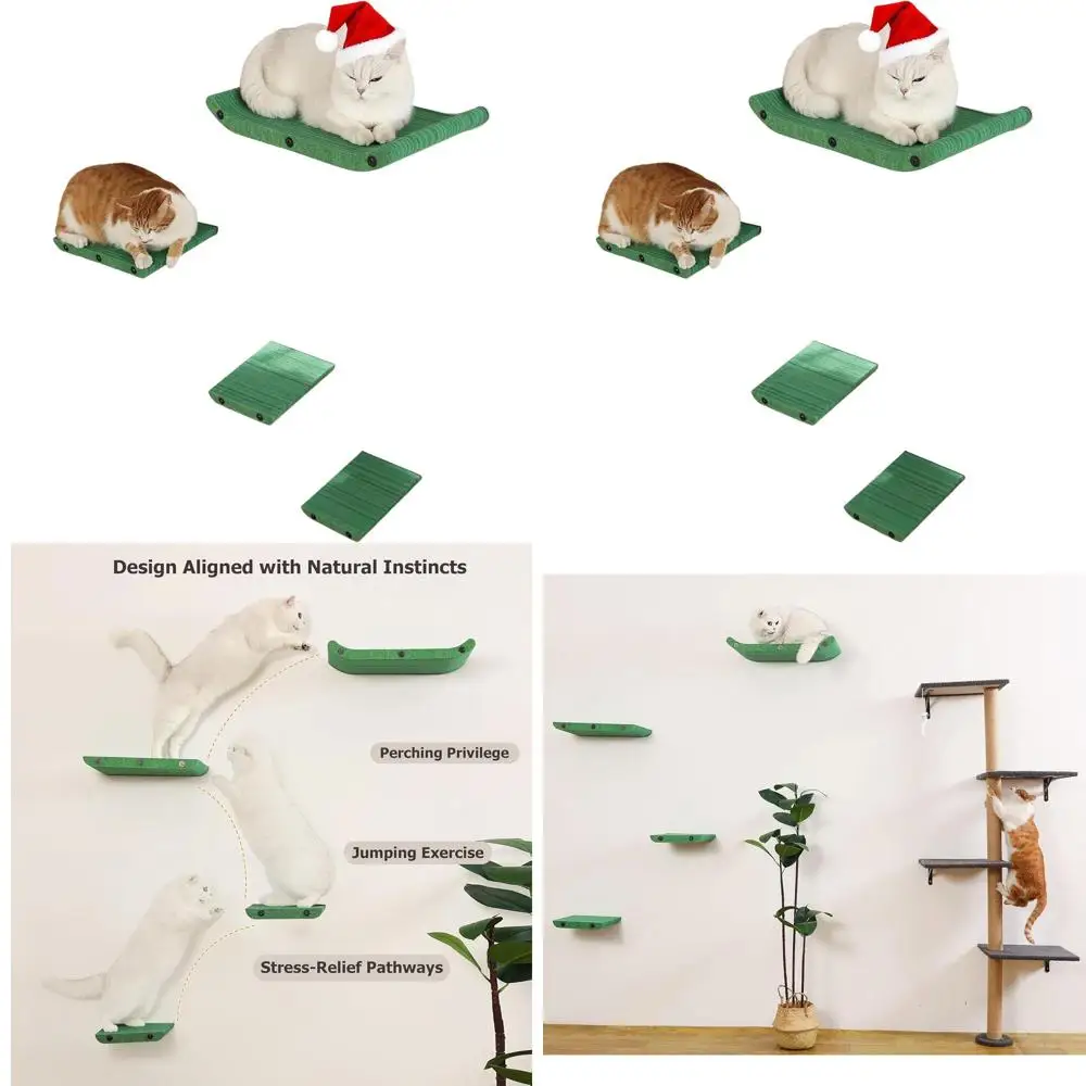 

Зеленый набор мебели для кошек из 4 предметов: настенная когтеточка и лежанка, устойчивые к царапинам, для комфорта кошки