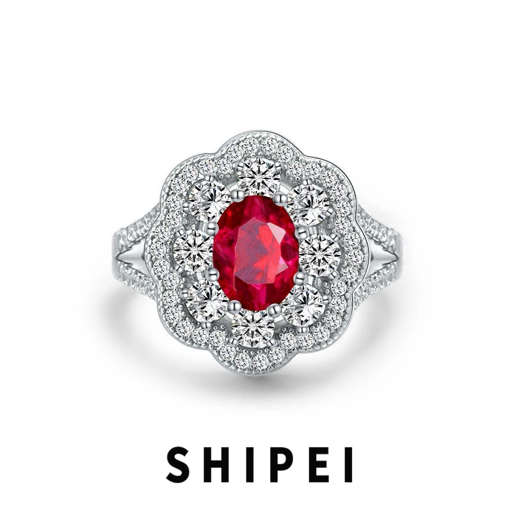 

SHIPEI Vintage Solid 925 Sterling Silver Oval Cut 1CT Ruby Gemstone Fine Jewelry Wedding Engagement Ring for Women Wholesale