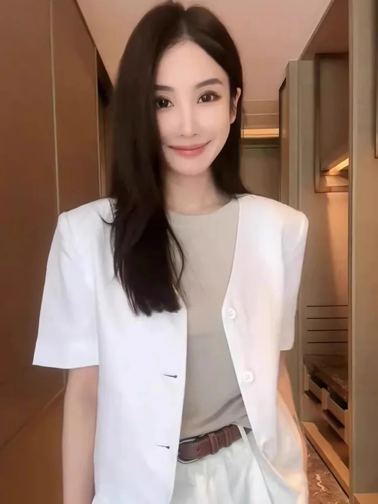 

Корейский повседневный кардиган с V-образным вырезом и коротким рукавом для женщин: модный и универсальный, для офиса и на каждый день