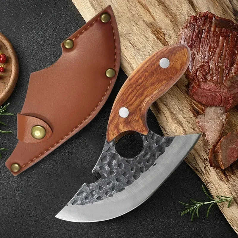 Cuchilla de carne para cortar huesos, cuchillo forjado, cuchillo de cocina multifuncional, mango de madera de acero inoxidable, cuchillo de carnicero, herramientas de cocina para barbacoa