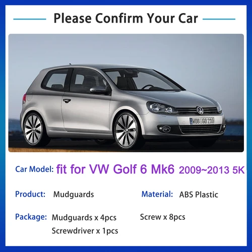 Imagen 2 del producto 4x para Volkswagen VW Golf 6 2009 2010 2011 2012 2013 Mk6 5K guardabarros protector contra salpicaduras accesorios para ruedas delanteras y traseras