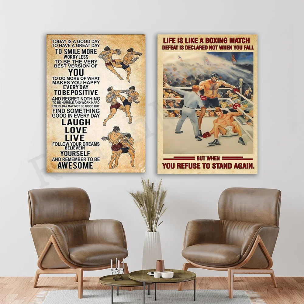 Life is like a boxing match poster, muay thai prints, muay thai martial arts, thai fighting sports poster, inspirational quotes,