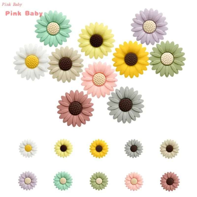 15Pcs 20MM Chrysanthemum Sunflower Silicone Beads Baby Teether Chew Toys For Making Necklace Jewelry Pacifier Chain Accessories