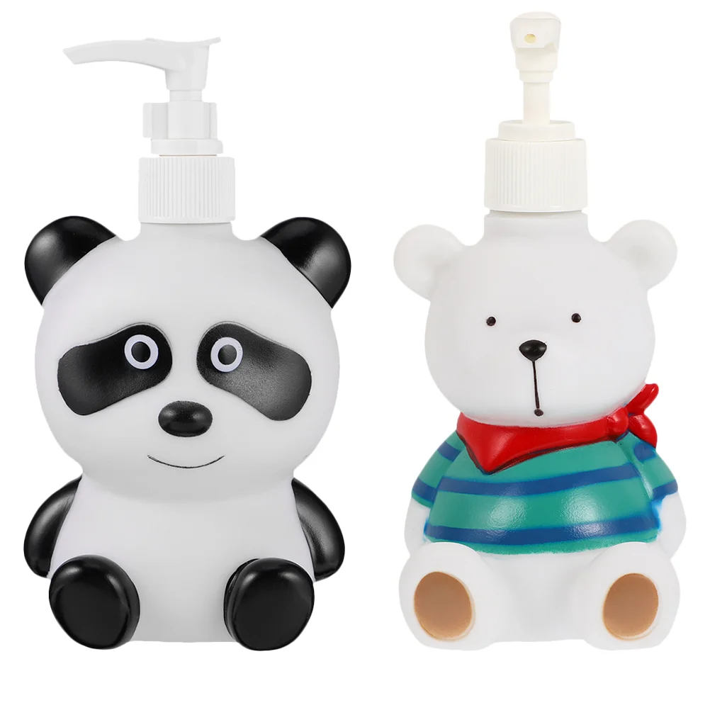 2 Pcs Press Bottle Bathroom Lotion Dispenser Body Wash Sub Bottles Shampoo Liquid Soap Holder Cartoon Pump Kids