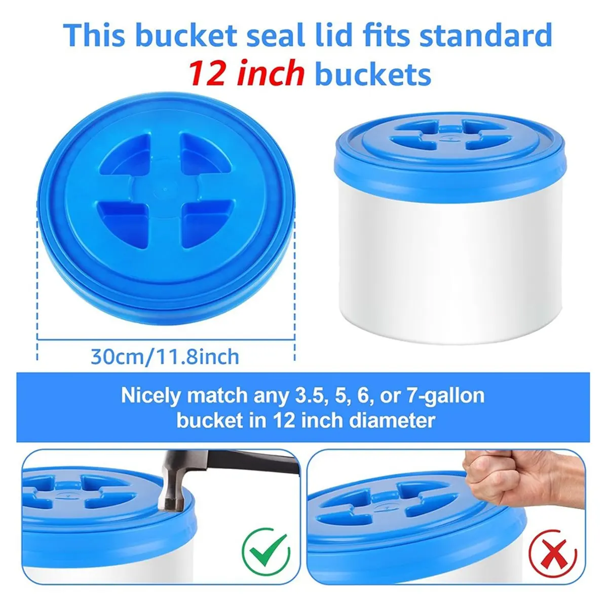 BAAQ 2 Pieces 5 Gallon Leak-Proof Bucket Lid Plastic Storage Buckets Screw Seal Lids Screw Pail Lid Pet Food Storage Blue