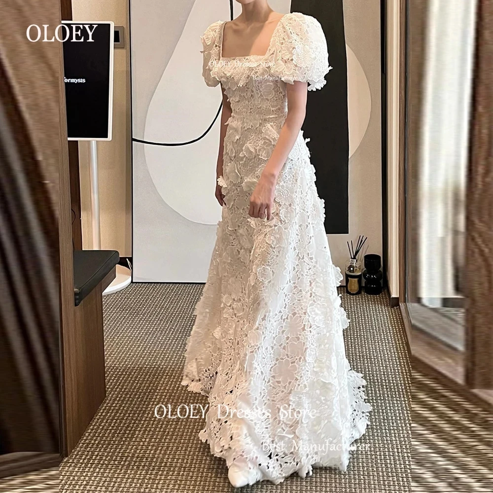 

Giyu Exquisite A Line Korea Wedding Dresses Puff Short Sleeves Square Neck Floor Length Bridal Gowns Photo shoot Elegant shoot