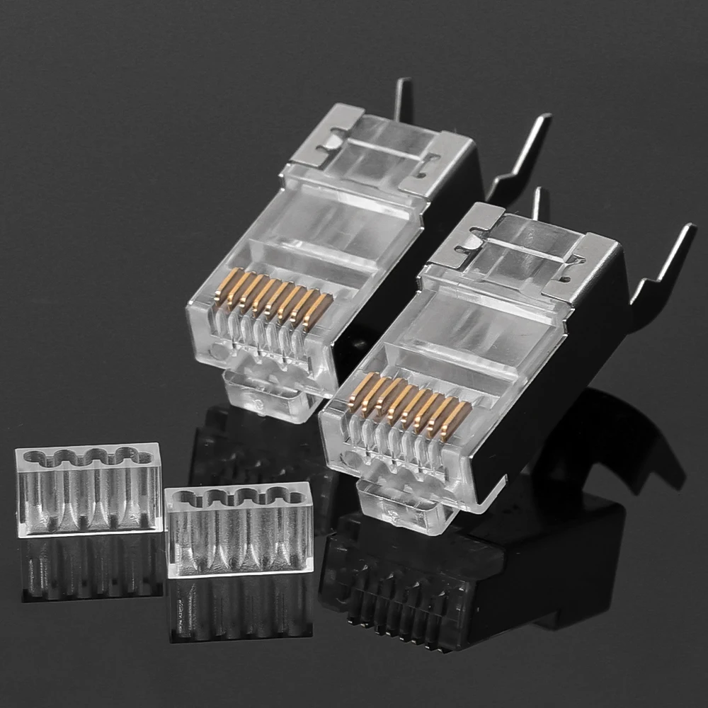 Cat7 RJ45 Pass Through Connectors Metal Shielded RJ45 Cat7 Cat6 Cat5 Ends FTP 8P8C Modular Network Plug Connector Adapters