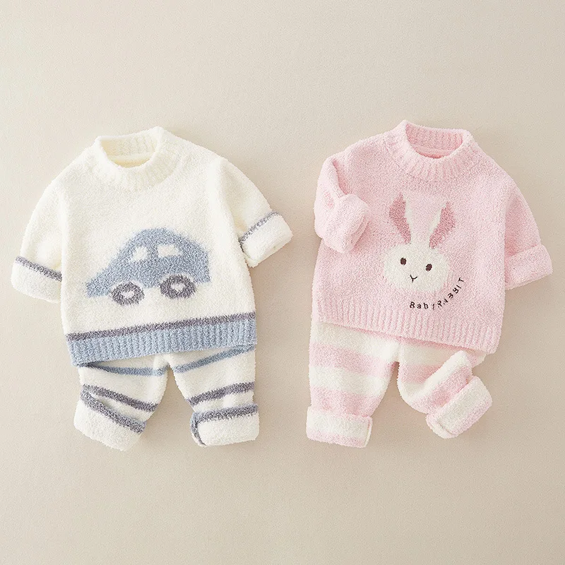 

1-3 Years Old Baby Coral Fleece Pajamas Can Be Worn Outside Children's Autumn Winter Loungewear Thickened Warm Suit Kids Clothes