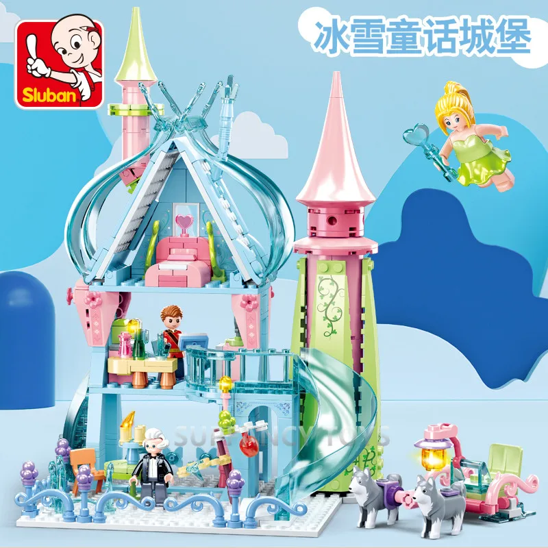 Sluban Friends Expert Romantic Princess Building Blocks Snow Pink Dream Royal Castle Bricks Assembly DIY Creative Girls Toys