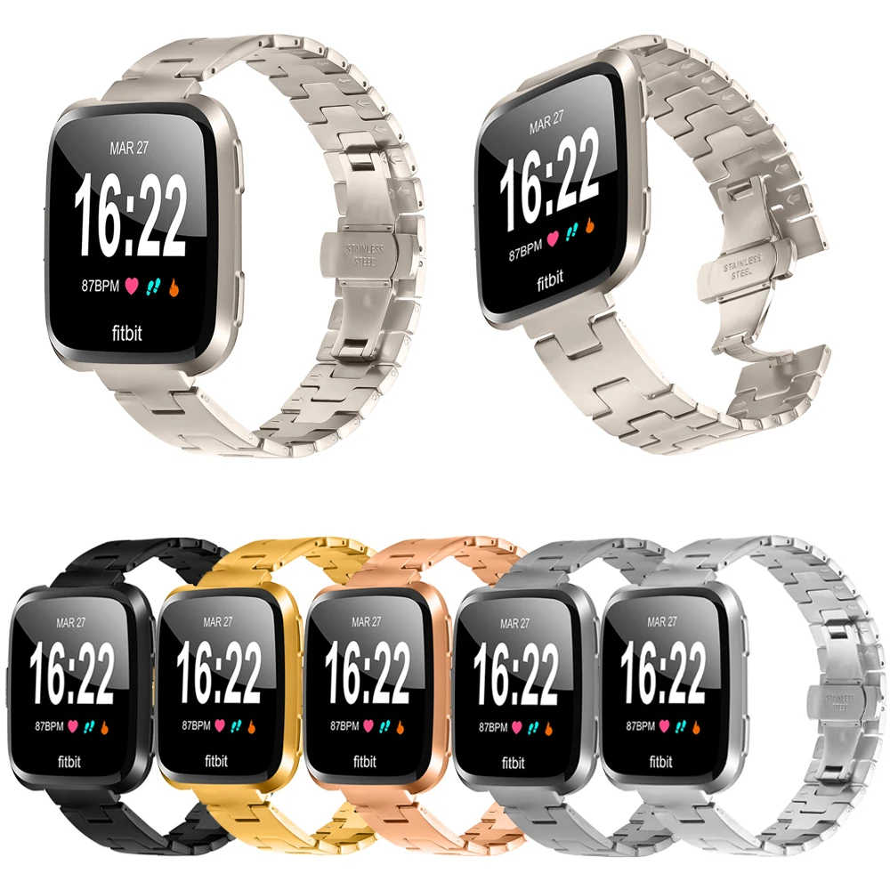 สายสแตนเลสสําหรับ Fitbit Versa Lite ผู้หญิงผู้ชายนาฬิกาสร้อยข้อมือสายรัดข้อมือ Fitbit Versa 2 สร้อยข้อมืออุปกรณ์เสริม