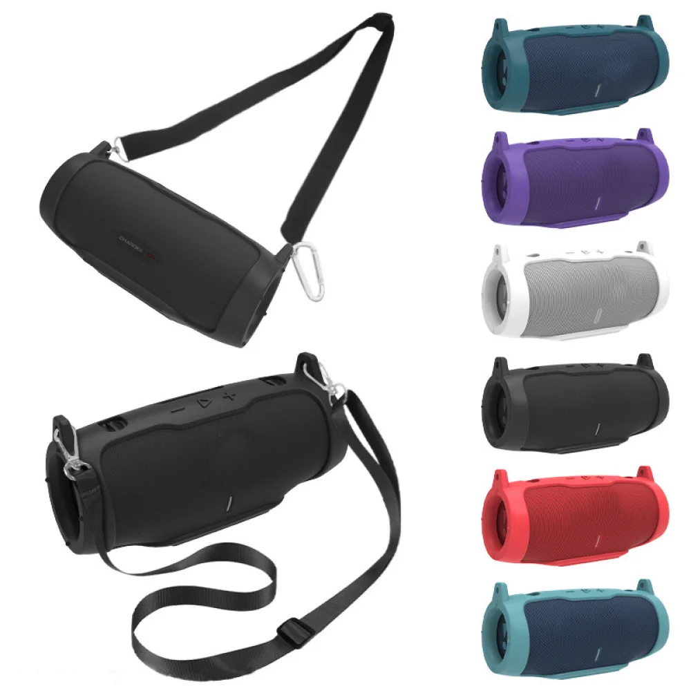 Silikon Fall Abdeckung für JBL Charge 6, Bluetooth Lautsprecher, Reise Tragen Schutzhülle mit Schulter Gurt und Karabiner