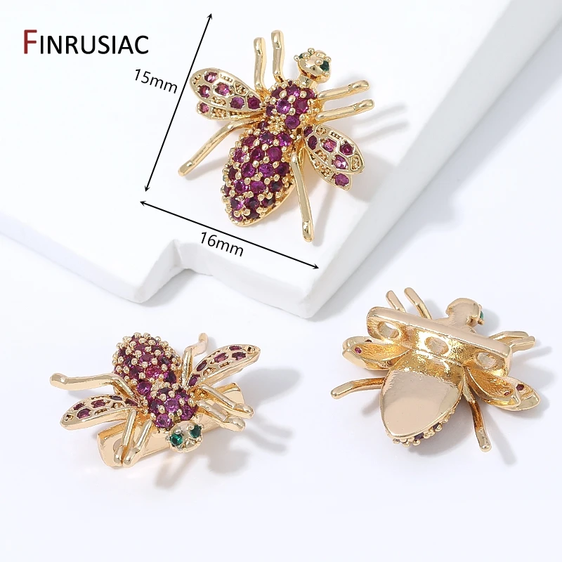 18K vergoldete Bienen-Abstandsperlen für Schmuck, lila Zirkon-Insekten-Abstandsperlen für 3-Strang-Perlenarmband DIY-Zubehör – Detail 12