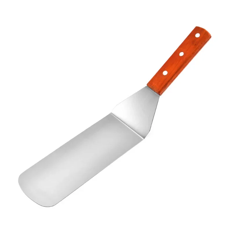 木製ハンドル付きステンレス鋼調理スパチュラ、四角い頭、ピザシャベル、パンケーキ、牛肉、ターナー、スクレーパー、バーベキュー、キッチン用品