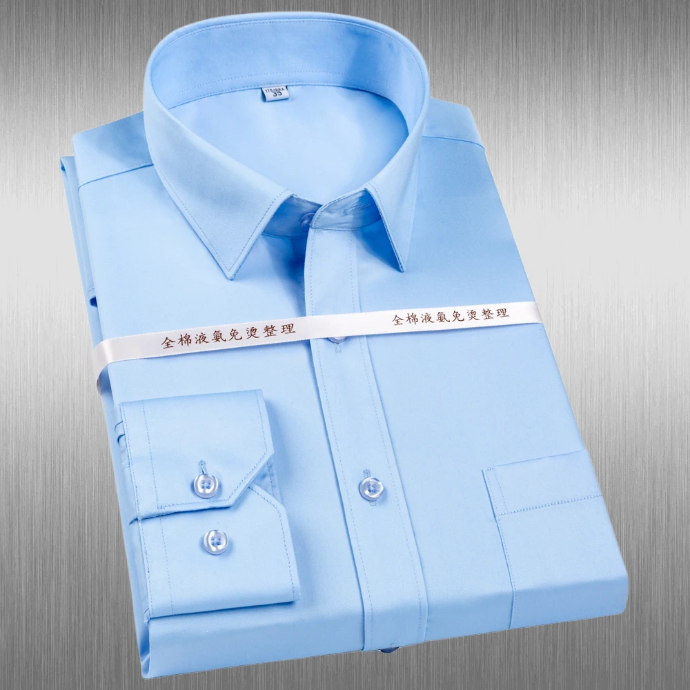 

Мужская нежелезная хлопковая сатиновая классическая рубашка без морщин со скрытыми пуговицами с воротником-стойкой Формальная деловая офисная одежда Рубашки с длинными рукавами