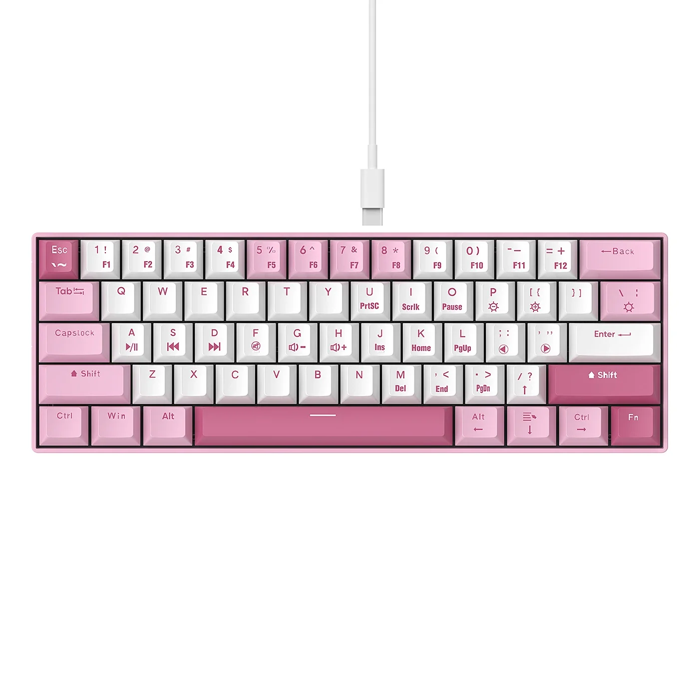 60 Percent Mechanical Gaming Keyboard Ergonomic Durable Detachable Type-C Cable Mini White Gaming Keyboard with Blue Switches