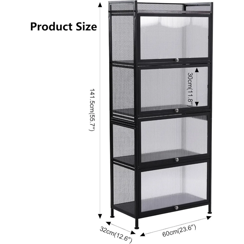 Large Kitchen Pantry Storage Cabinet Buffet,  Metal Pantry Cabinet with Folding Doors 56'' Kitchen Hutch Cabinet Suitable for