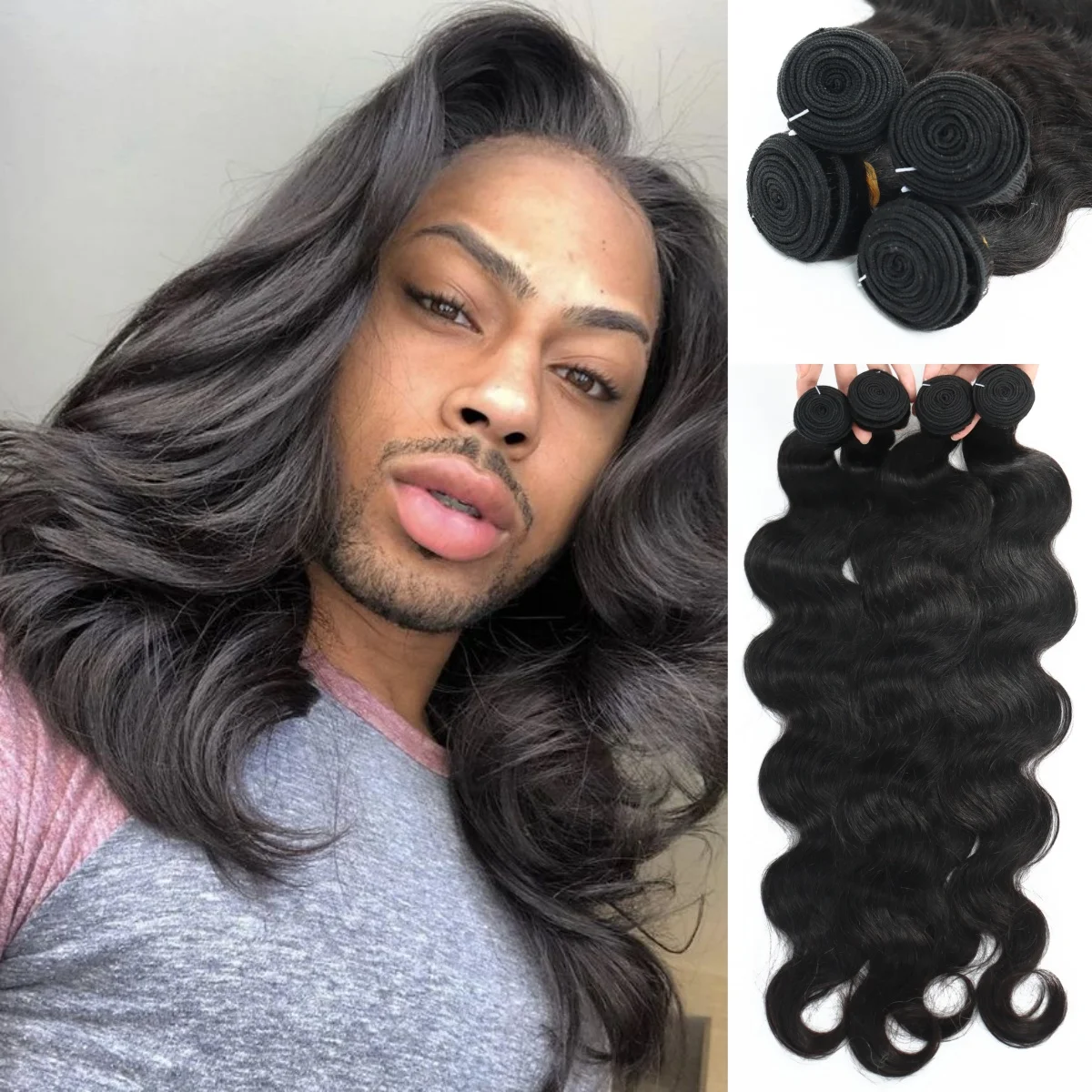 30 インチ実体波黒ブラジルバンドル骨ストレートバンドル黒人女性のためのルーズウェーブ 100% 本物の人毛