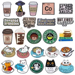 Creative Coffee Enamel Brooch Spaceship Coffee Elements Need By Coffee Power Books Cat Coffee Cups Metal Badge Lapel Pin Jewelry