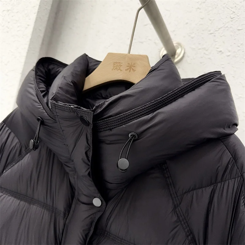 ZAROY Damen Winterjacke, verdickte warme Kapuzen-Baumwollparka, koreanischer Stil, einfarbig, vielseitig, lässiger kurzer Mantel, Schnee-Oberbekleidung, Winterjacke – Detail 8