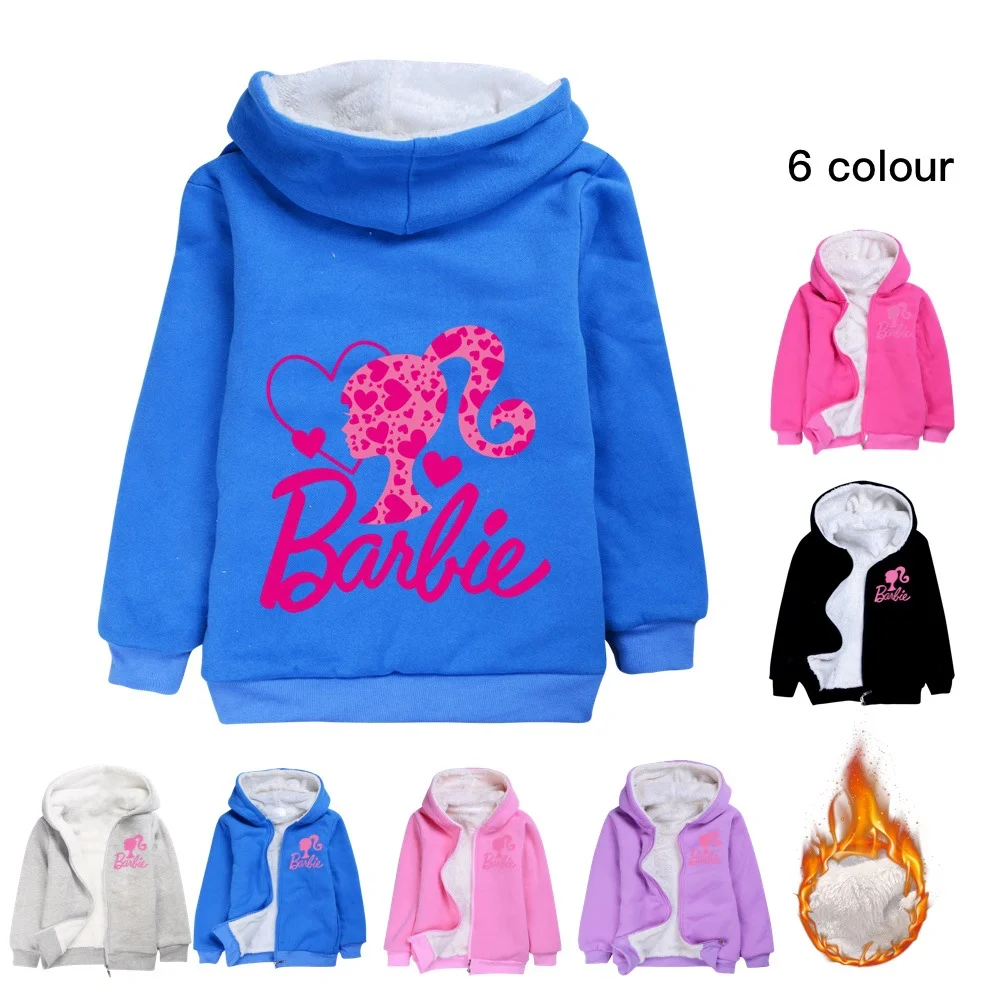 Autumn Winter Plush Velvet Barbie Girls Zipper Thick Coat Warm Versatile Casual Casual Cute Cotton Coat for Boys and Girls