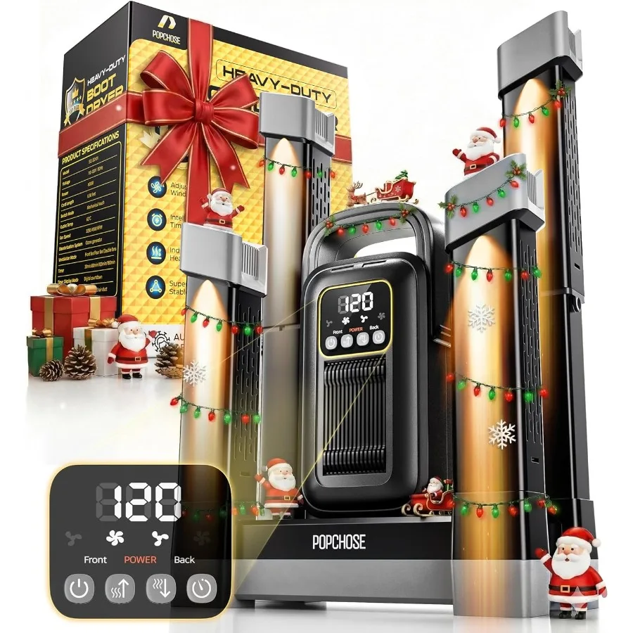 

POPCHOSE Сверхмощная сушилка для ботинок Модернизированная сушилка для обуви помогает уменьшить запах перчаток. Грелка для ботинок с бесшумной работой и регулируемым таймером.