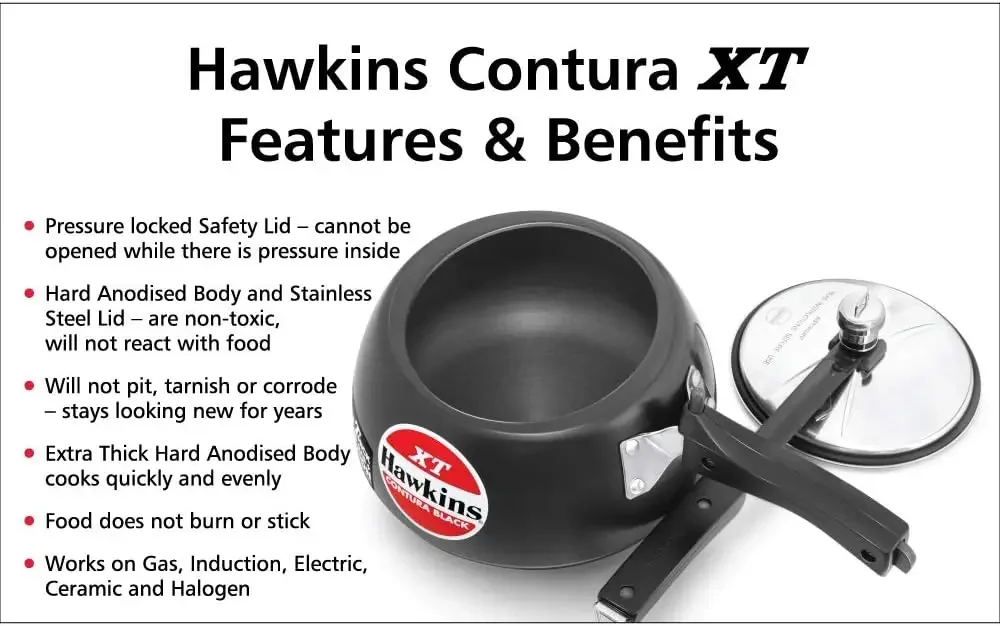 NEW Contura CXT20 Extra Thick Hard Anodised Pressure Cooker for Gas,Induction and Electric Stoves, 2 litres, Black