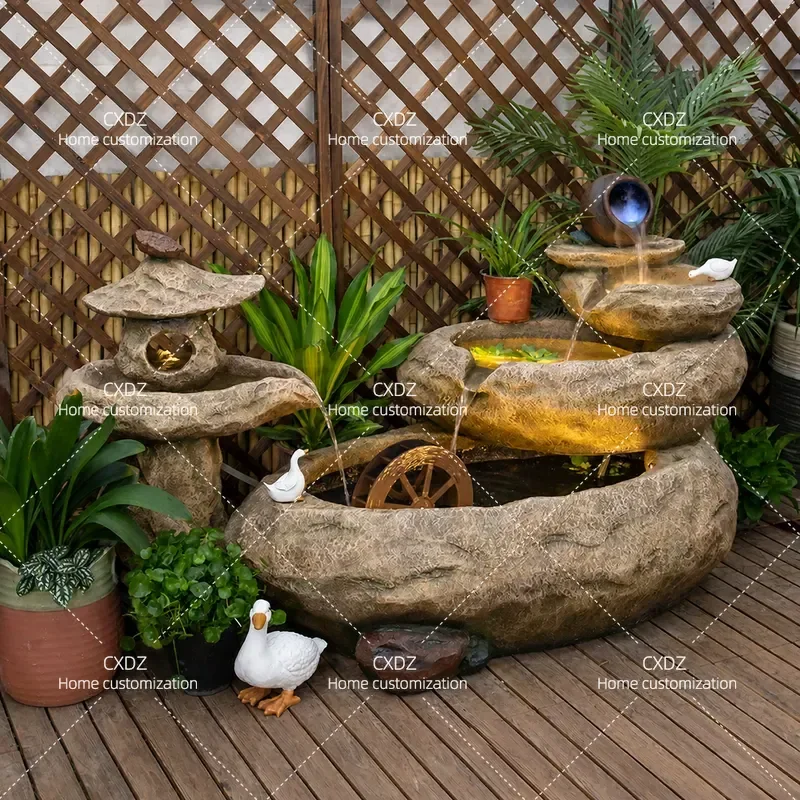 Rockery Water Fountain with Flowing Water Feature for Balcony Living Room Courtyard Office Home Decor Fish Pond Landscape