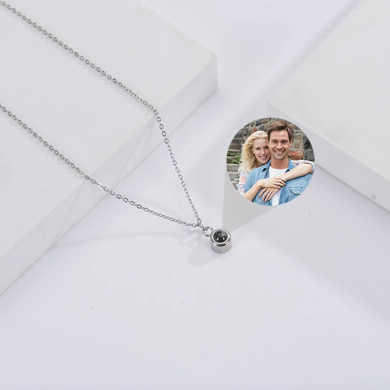 Custom Photo Necklace Projection Necklace with Picture I Love You 100 Languages Personalized Necklace Jewelry Gifts for Women