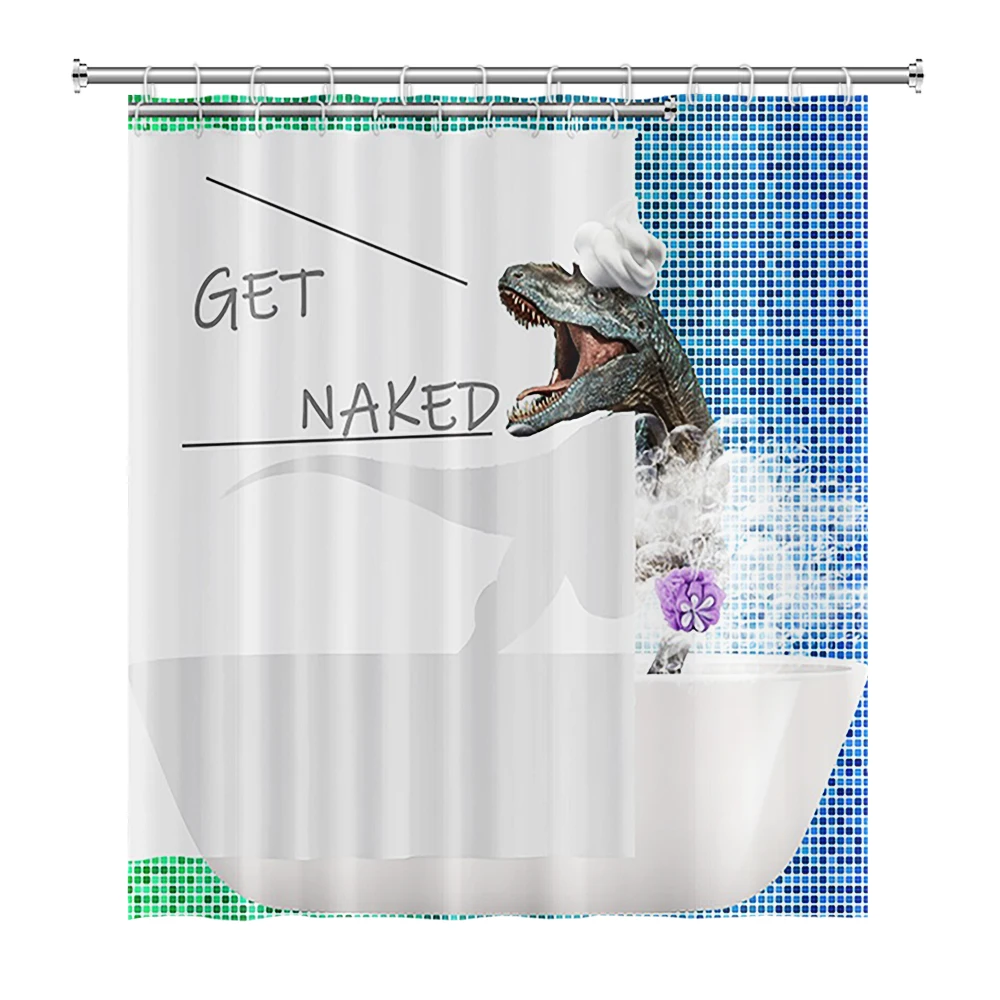 Cute Dinosaur Funny Animal Shower Curtains Bathroom Bathtub Decoration Waterproof Polyester Bath Curtain Home Decor with Hooks