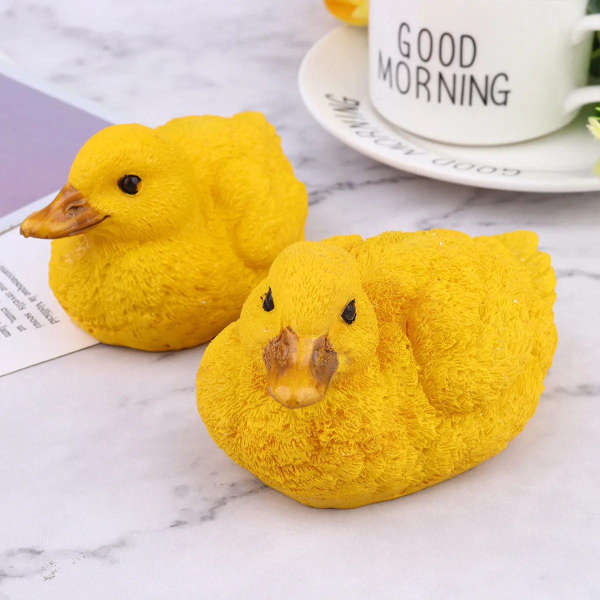 Yellow Duck Resin Ornament Set – Adorable Garden, Courtyard, Balcony & Desktop Decor – 1 Pair