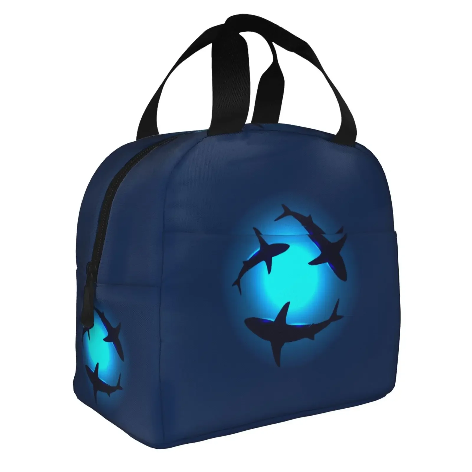 Sea Animals Shark Print Lunch Bag Waterproof Insulated Canvas Cooler Bag Thermal Cold Food Picnic Travel Tote For Women
