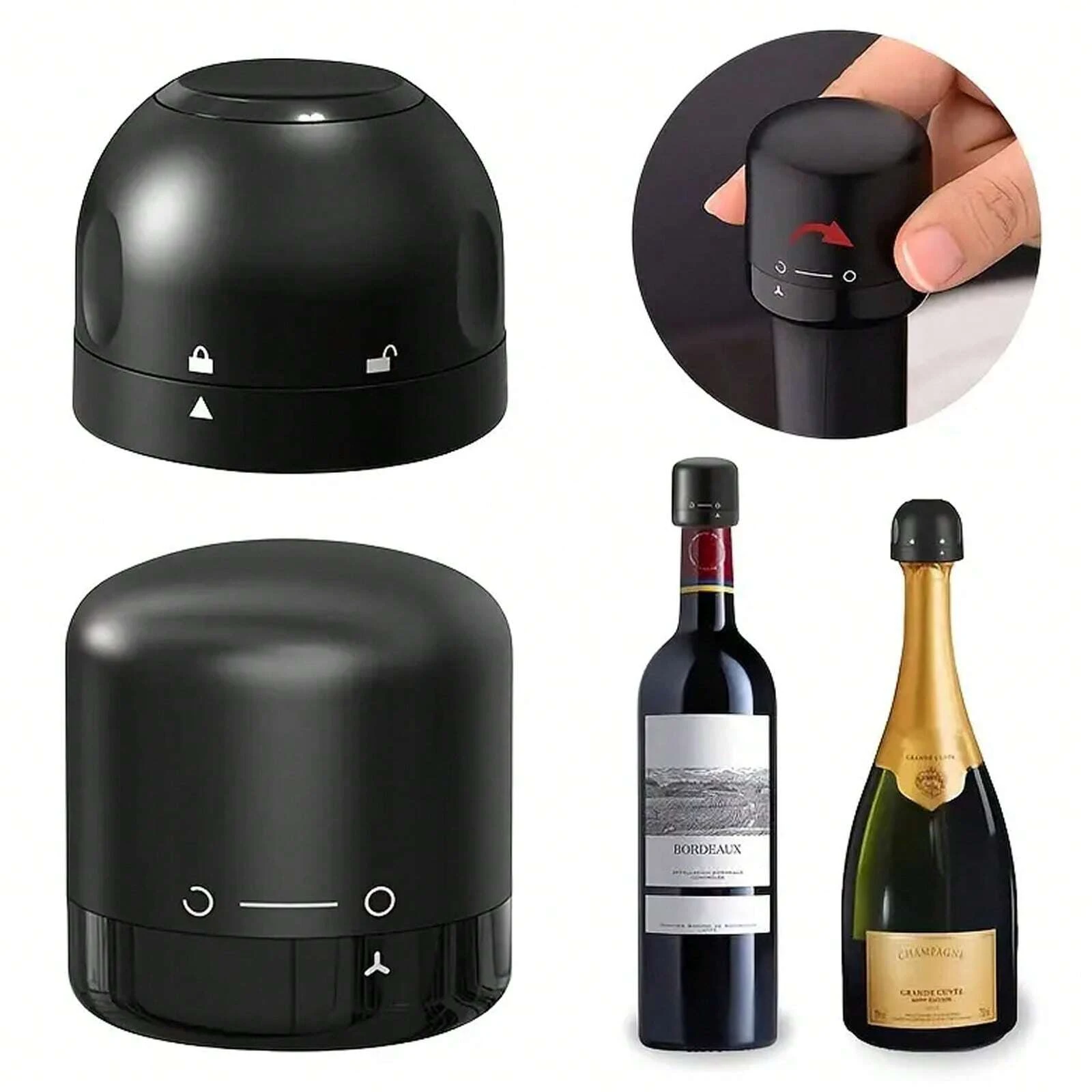 

1pc Black Domestic Kitchen Sealing Red Wine Bottles Stoppers Mini Preservation Spin Leak Proof Wine Champagne Stoppers Cap