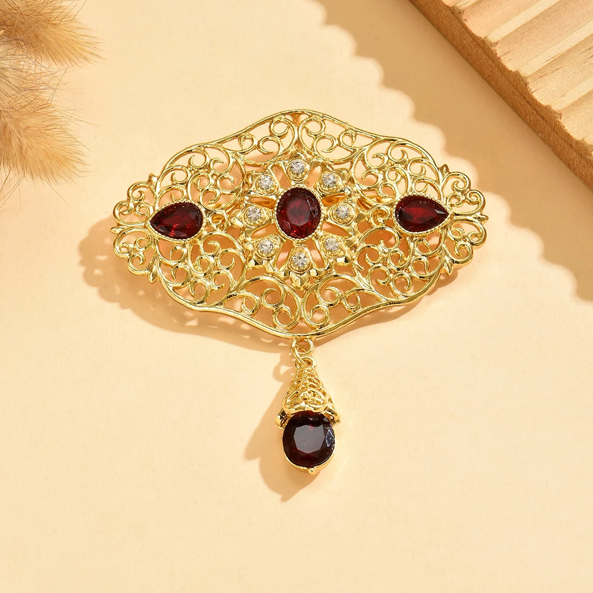 

Sunspicems Gold Color Moroccan Caftan Brooch Pins For Women Arabic Bridal Jewelry