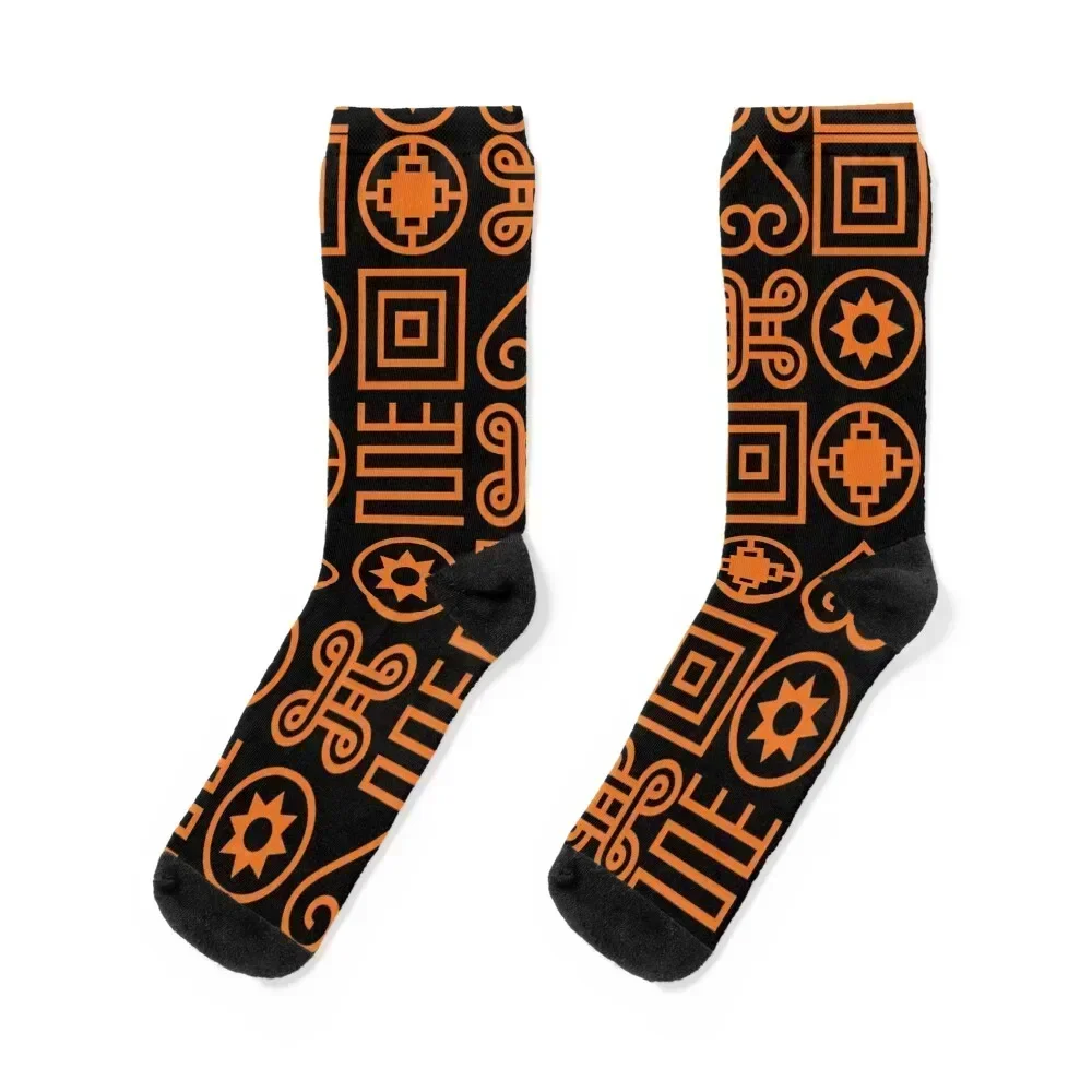 

African Adinkra Orange Pattern Socks gifts Thermal man winter FASHION basketball Socks For Men Women's