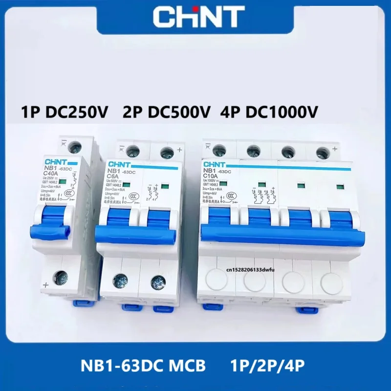 CHINT DC Circuit Breaker NB1-63DC 1P 2P 4P DC500V 6KA C1A 2A 3A 4A 5A 6A 10A 16A 20A 25A 32A 40A 50A 63A Mini DC Circuit Breaker