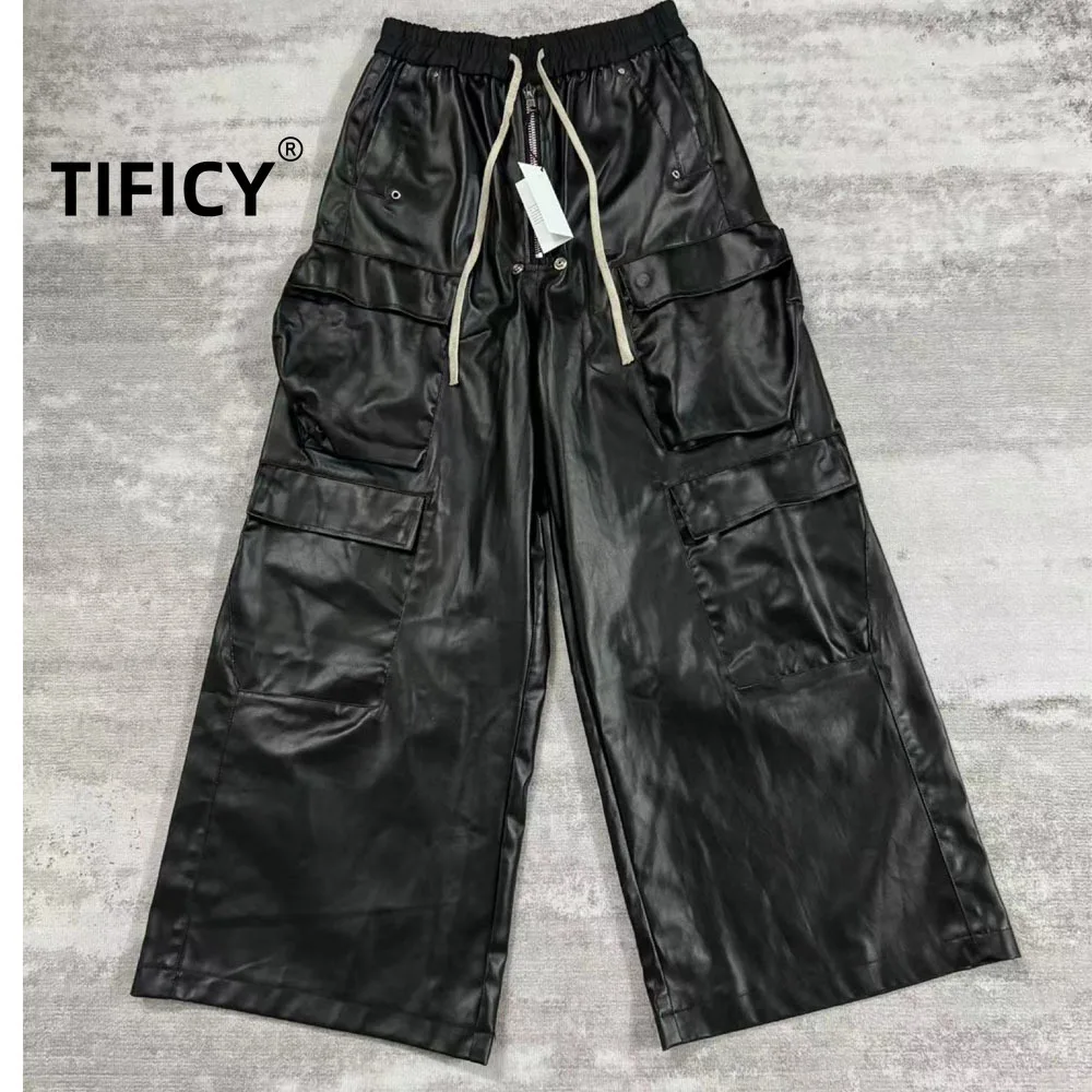 

High Street RO Style Metal Loose Wide Leg Pants Men's Multi Pocket Workwear Straight Leg Casual Drawstring Leg Floor Pants