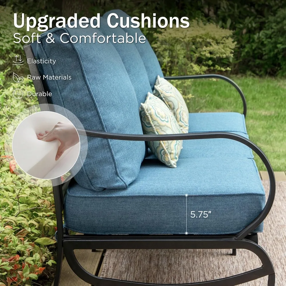 طقم أثاث خارجي مكون من خمس قطع، طقم خارجي معدني فاخر، بما في ذلك مقعدًا عميقًا بثلاثة مقاعد وكرسيين دوارين