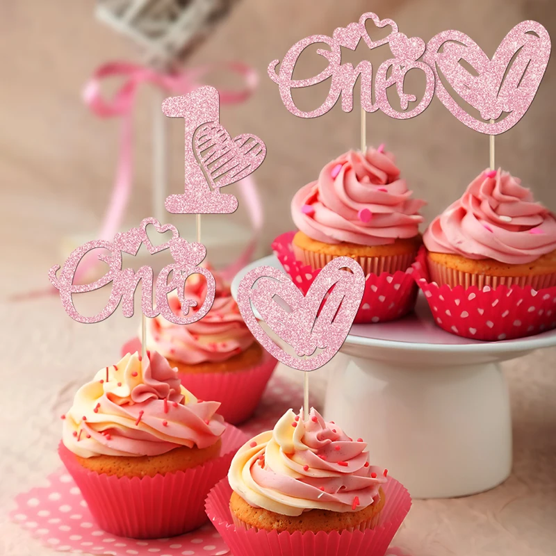 YOMDID 24 Stück Cupcake-Picks zum Valentinstag, 1. Geburtstag, Cupcake-Topper, One Love Heart Picks, Kuchendekorationen, Partyzubehör – Detail 12