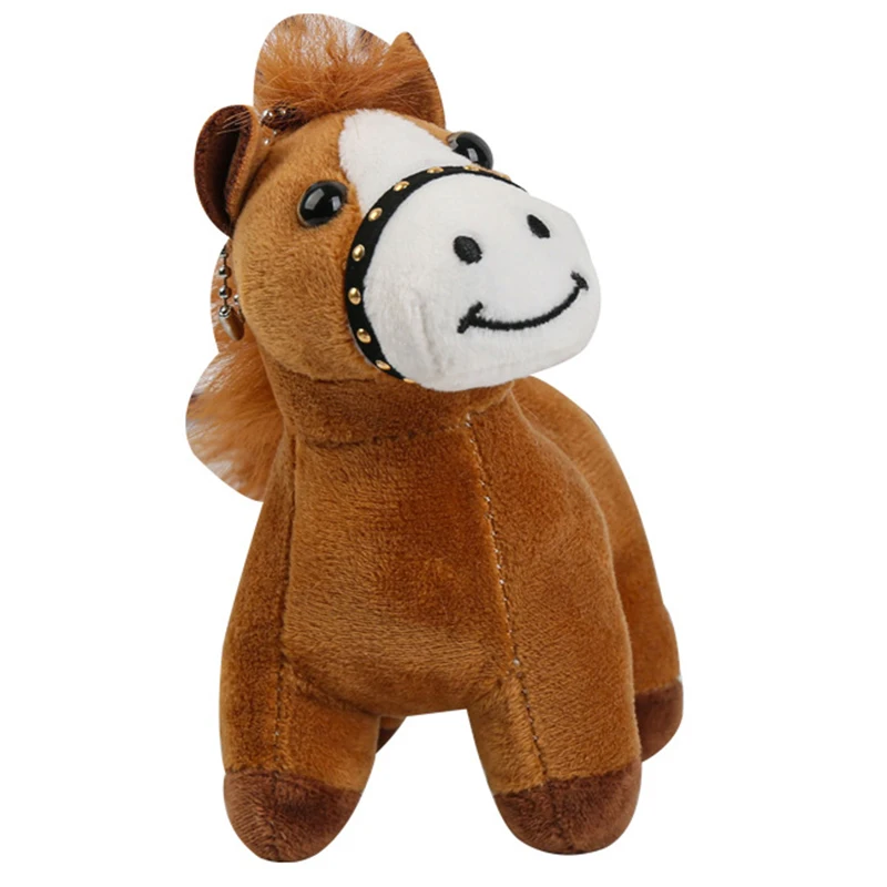 Xm1pc peluche + bolso de felpa de Metal encanto lindo Pony marrón regalos llavero de caballo para Navidad accesorios de Año Nuevo colgante de Animal relleno