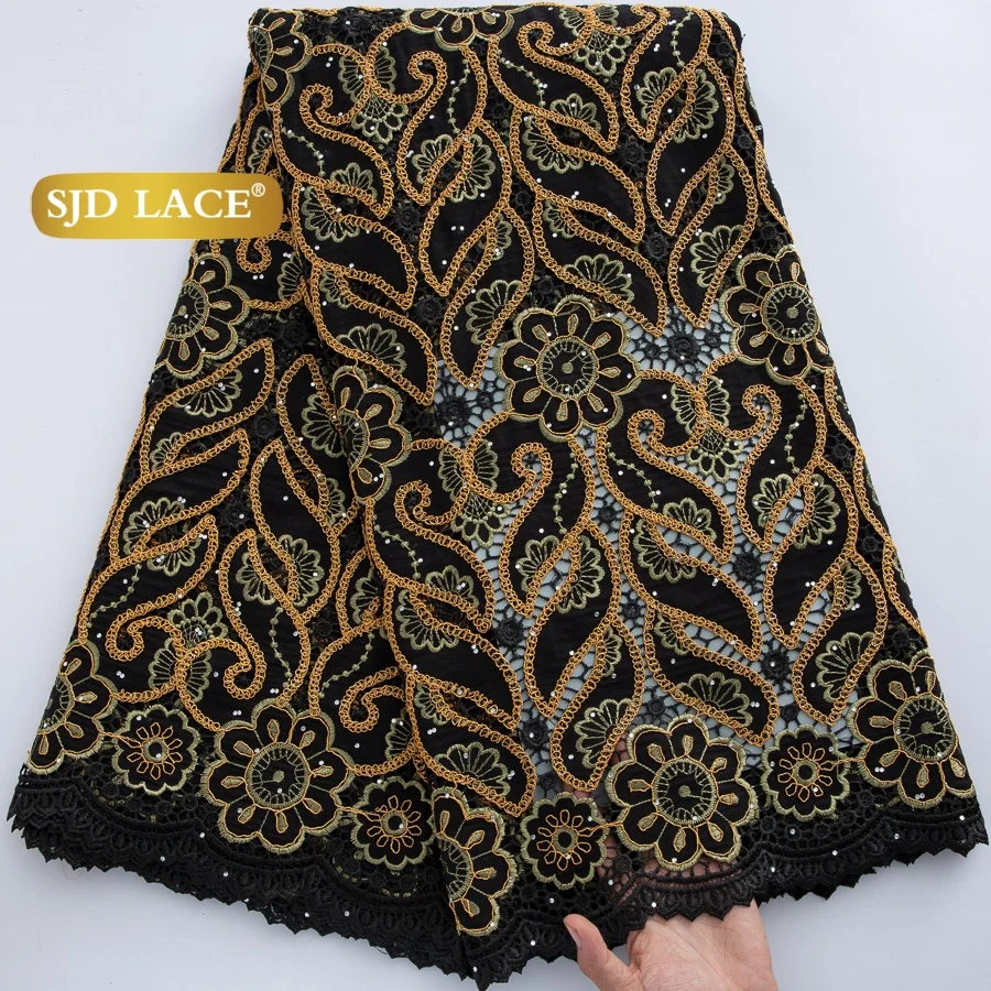 

SJD LACE Swiss Voile Embroidery Lace Fabric 2026 African Nigerian Cotton Lace with Rhinestones For Women Evening Party Dress4864