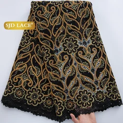 SJD LACE Swiss Voile Embroidery Lace Fabric 2026 African Nigerian Cotton Lace with Rhinestones For Women Evening Party Dress4864