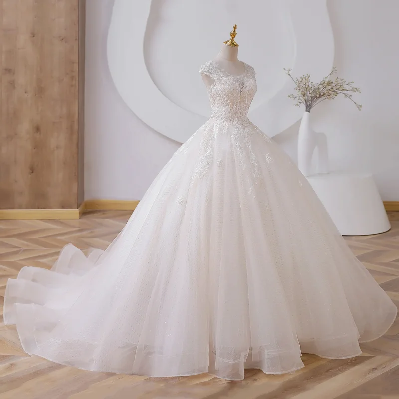 White Women Wedding Dress Tulle Puffy Appliques Sleeveless For Evening Banquet Party Birthday Ceremonial Bridesmaid Gowns