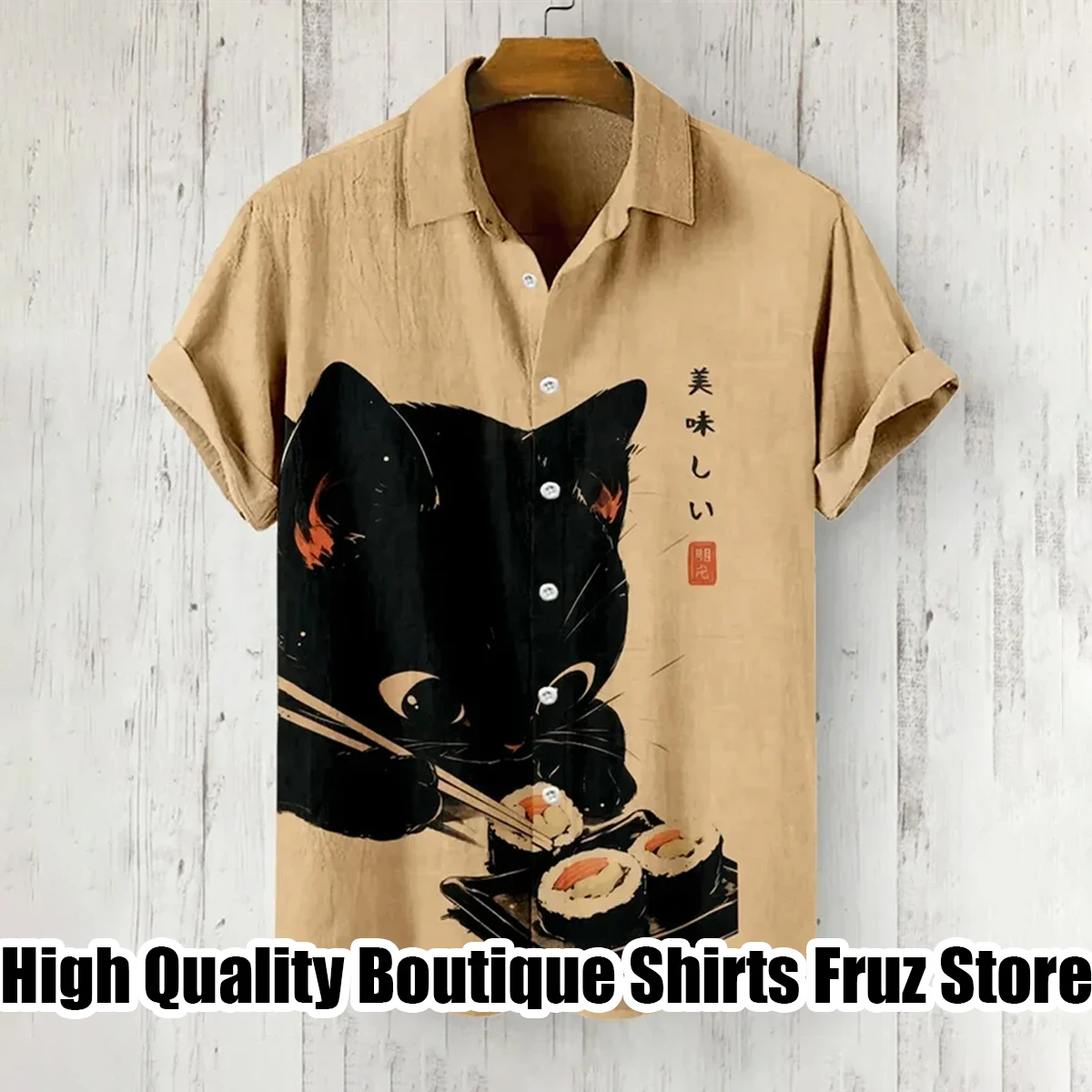 Lapel Linen Short Sleeve Shirt Men\'s Shirt 3D HD Full Body Print Cat Series Comfortable Loose Large Size Shirt XS-6XL Fast Shipp