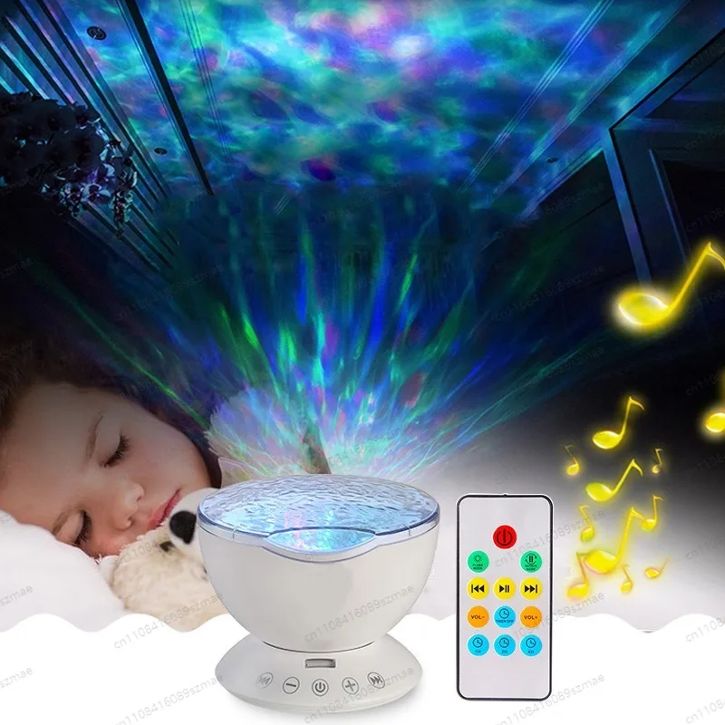 Ocean Wave Projector Lamp Colorful Water Ripple Speaker Night Light for Bedroom Living Room Party Sleep Home Decor
