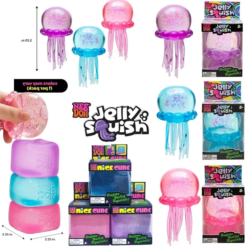 

2026 Trending Nee Doh Jellyfish & Cube Squish Toy, Soft Jelly Squeeze Stress Relief Fidget Toy, Sensory NeeDoh Adults