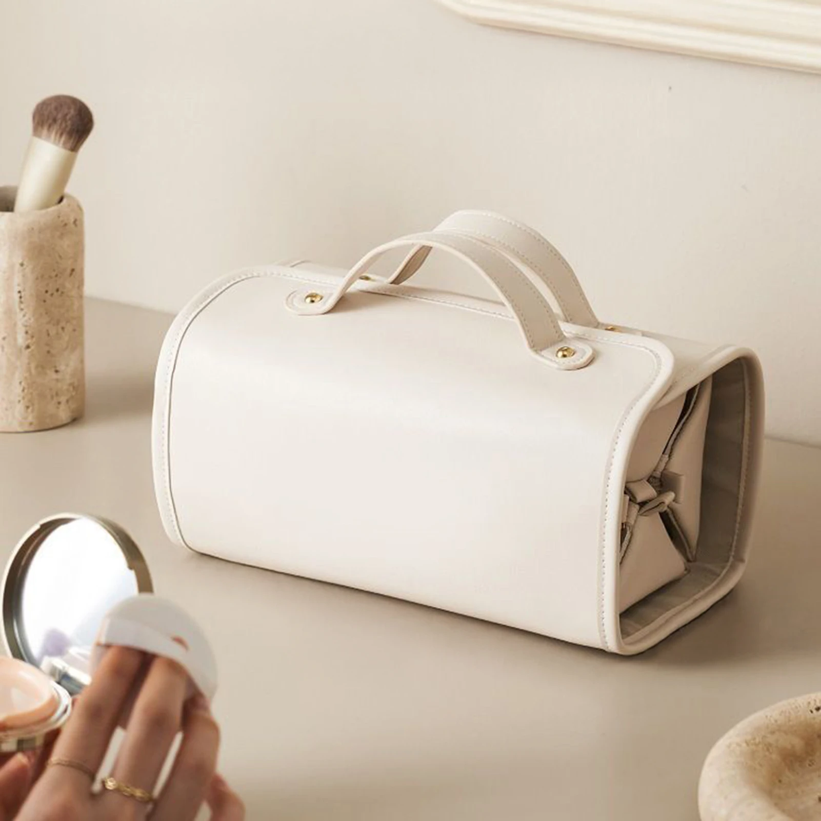 Cosmetic Organizer Foldable Makeup Bag for Travel Large Capacity Portable Handheld Case for Toiletries Skincare Storage