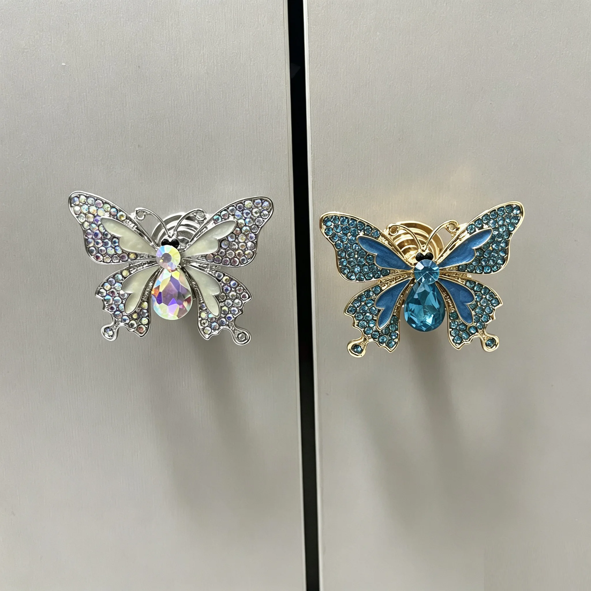 Butterfly Drawer Knobs Inlaid Crystal‑like Rhinestone Zinc Alloy Single Hole Cabinet Wardrobe Handle Dresser Pull Hardware