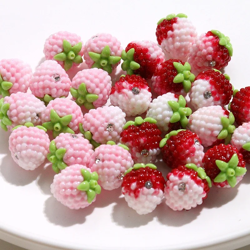 最小注文-20-ピース-ロットカラープリント漫画イチゴ形状アクリルストレートホールビーズ-diy-ジュエリー衣類ヘアアクセサリー