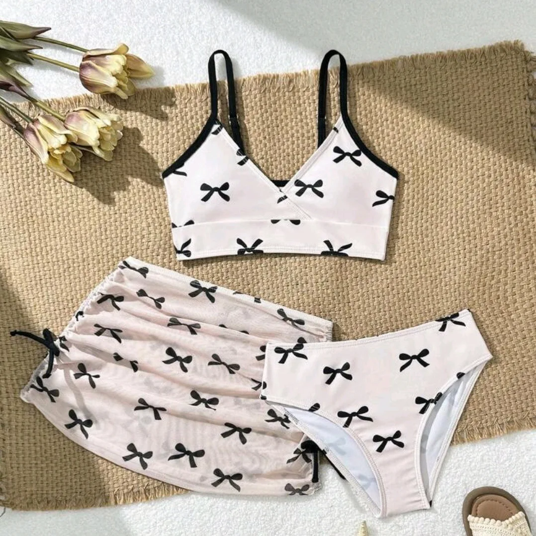 Girls 3pack Bowtie Bikini Sets Kids Swimsuit& Beach Skirts 8-12 Years Children's Swimwear 2026 Teens Child Girl Bathing Suit