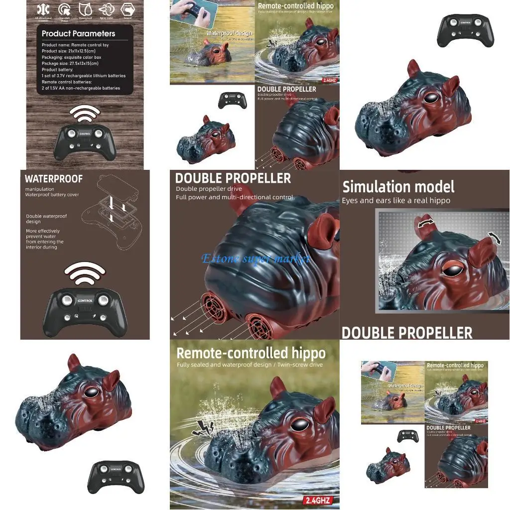 

090B Electric 2.4GHZ Remote Control Hippo Toy Double Propeller Outdoor Toy for Kids